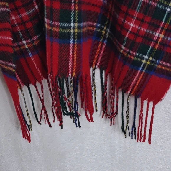 Mud Pie Red Plaid Fringe Scarf - Picture 4 of 12